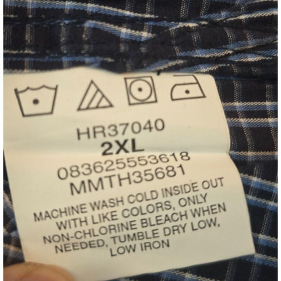 Wrangler Button Down Shirt Men's 2XL Blue Plaid Cool River Cotton Short Sleeve - Picture 6 of 14